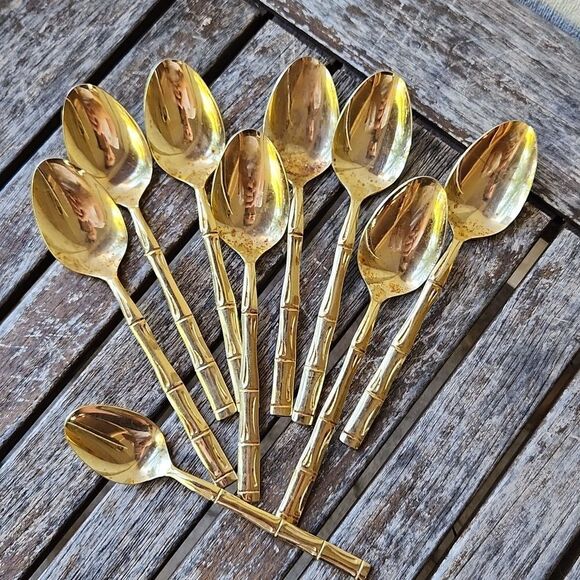 Bamboo Gold Stainless Japan Spoons set of 9 - Picture 1 of 12